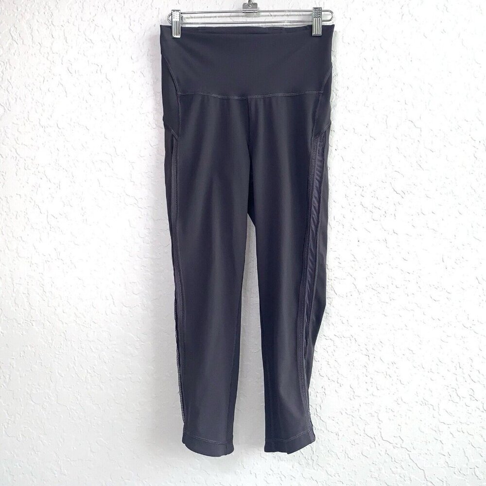 Lululemon Wunder Under Crop Leggings Womens 6 Dark Gray Lace Trim Mesh Luxtreme